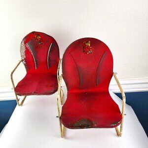 Vintage Amsco Red Doll Metal Lawn Furniture Set of Two Chairs